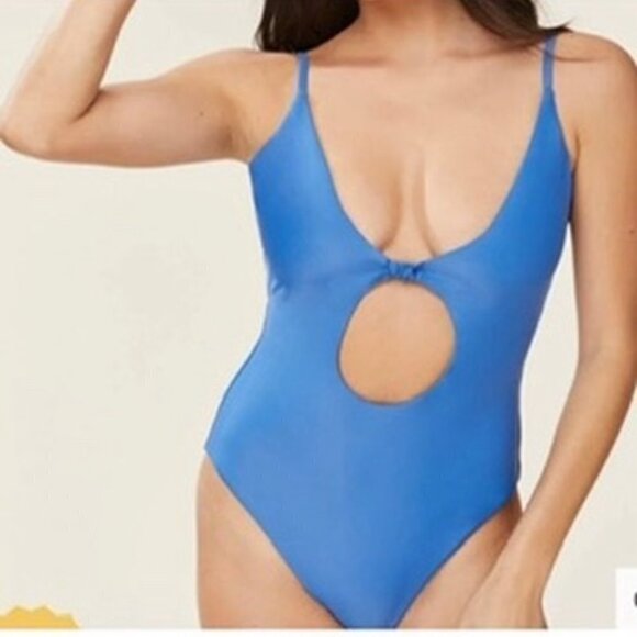 Andie The Santorini One Piece Swimsuit Blue Womens Large Cutout Keyhole - Picture 1 of 5
